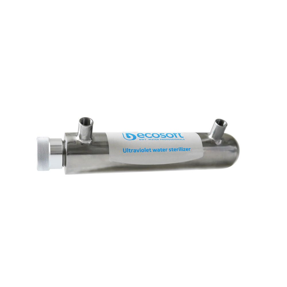 Ecosoft HR-60 წყლის ულტრაიისფერი  სტერილიზატორი ვერცხლისფერი, ზედ ლოგოთი 3 ხვრელით